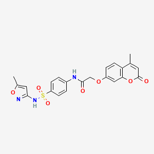 molecular formula C22H19N3O7S B3587337 N-(4-{[(5-methyl-3-isoxazolyl)amino]sulfonyl}phenyl)-2-[(4-methyl-2-oxo-2H-chromen-7-yl)oxy]acetamide 