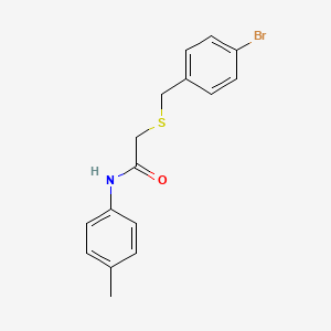 molecular formula C16H16BrNOS B3587369 2-[(4-bromobenzyl)thio]-N-(4-methylphenyl)acetamide 