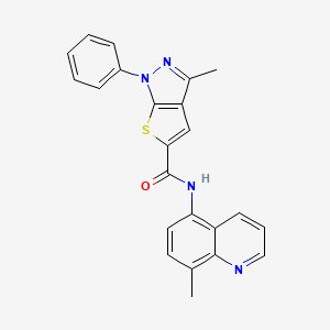 molecular formula C23H18N4OS B3587389 3-methyl-N-(8-methyl-5-quinolinyl)-1-phenyl-1H-thieno[2,3-c]pyrazole-5-carboxamide 