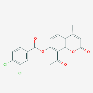 molecular formula C19H12Cl2O5 B3587424 8-acetyl-4-methyl-2-oxo-2H-chromen-7-yl 3,4-dichlorobenzoate 