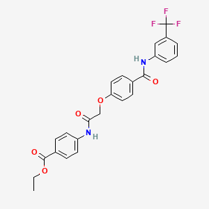 molecular formula C25H21F3N2O5 B3587642 ethyl 4-({[4-({[3-(trifluoromethyl)phenyl]amino}carbonyl)phenoxy]acetyl}amino)benzoate 