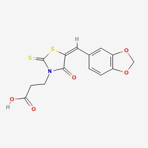 molecular formula C14H11NO5S2 B3587754 3-[(5E)-5-(1,3-benzodioxol-5-ylmethylene)-4-oxo-2-thioxo-1,3-thiazolidin-3-yl]propanoic acid 