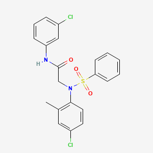 molecular formula C21H18Cl2N2O3S B3587855 2-[N-(4-CHLORO-2-METHYLPHENYL)BENZENESULFONAMIDO]-N-(3-CHLOROPHENYL)ACETAMIDE 