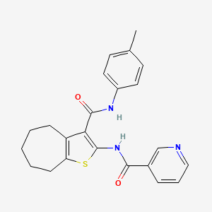 molecular formula C23H23N3O2S B3588040 N-[3-[(4-methylphenyl)carbamoyl]-5,6,7,8-tetrahydro-4H-cyclohepta[b]thiophen-2-yl]pyridine-3-carboxamide 