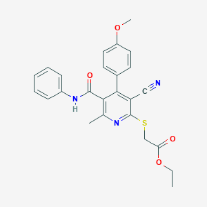 molecular formula C25H23N3O4S B3588086 ETHYL 2-{[3-CYANO-4-(4-METHOXYPHENYL)-6-METHYL-5-(PHENYLCARBAMOYL)PYRIDIN-2-YL]SULFANYL}ACETATE 