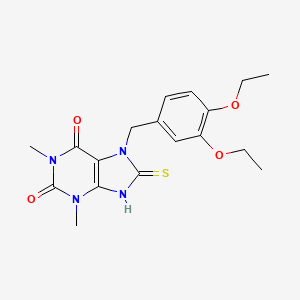 molecular formula C18H22N4O4S B3588423 7-[(3,4-DIETHOXYPHENYL)METHYL]-1,3-DIMETHYL-8-SULFANYL-2,3,6,7-TETRAHYDRO-1H-PURINE-2,6-DIONE 