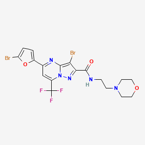 molecular formula C18H16Br2F3N5O3 B3588425 3-bromo-5-(5-bromofuran-2-yl)-N-[2-(morpholin-4-yl)ethyl]-7-(trifluoromethyl)pyrazolo[1,5-a]pyrimidine-2-carboxamide 