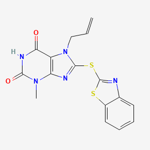 molecular formula C16H13N5O2S2 B3588445 7-allyl-8-(1,3-benzothiazol-2-ylthio)-3-methyl-3,7-dihydro-1H-purine-2,6-dione 