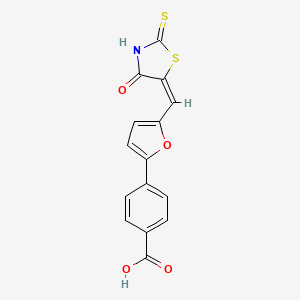 molecular formula C15H9NO4S2 B3588475 4-{5-[(4-oxo-2-thioxo-1,3-thiazolidin-5-ylidene)methyl]-2-furyl}benzoic acid 