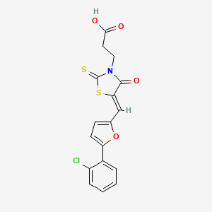 molecular formula C17H12ClNO4S2 B3588481 3-[(5Z)-5-[[5-(2-chlorophenyl)furan-2-yl]methylidene]-4-oxo-2-sulfanylidene-1,3-thiazolidin-3-yl]propanoic acid 