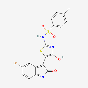 molecular formula C18H12BrN3O4S2 B3588497 N-[5-(5-bromo-2-oxo-1,2-dihydro-3H-indol-3-ylidene)-4-oxo-1,3-thiazolidin-2-ylidene]-4-methylbenzenesulfonamide 