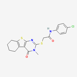 molecular formula C19H18ClN3O2S2 B3588600 N-(4-chlorophenyl)-2-[(3-methyl-4-oxo-3,4,5,6,7,8-hexahydro[1]benzothieno[2,3-d]pyrimidin-2-yl)sulfanyl]acetamide 