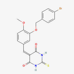 molecular formula C19H15BrN2O4S B3588818 5-{3-[(4-bromobenzyl)oxy]-4-methoxybenzylidene}-2-thioxodihydro-4,6(1H,5H)-pyrimidinedione 