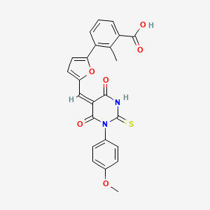 3-[5-[(E)-[1-(4-methoxyphenyl)-4,6-dioxo-2-sulfanylidene-1,3-diazinan-5-ylidene]methyl]furan-2-yl]-2-methylbenzoic acid