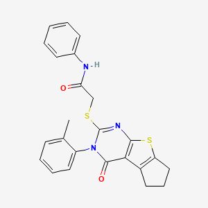 2-{[3-(2-methylphenyl)-4-oxo-3,5,6,7-tetrahydro-4H-cyclopenta[4,5]thieno[2,3-d]pyrimidin-2-yl]thio}-N-phenylacetamide