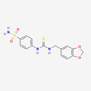 molecular formula C15H15N3O4S2 B3589223 4-({[(1,3-benzodioxol-5-ylmethyl)amino]carbonothioyl}amino)benzenesulfonamide 