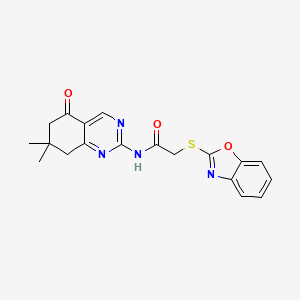 molecular formula C19H18N4O3S B3589305 2-(1,3-benzoxazol-2-ylsulfanyl)-N-(7,7-dimethyl-5-oxo-5,6,7,8-tetrahydroquinazolin-2-yl)acetamide 