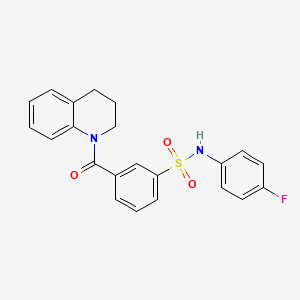 molecular formula C22H19FN2O3S B3589447 3-(3,4-dihydro-2H-quinoline-1-carbonyl)-N-(4-fluorophenyl)benzenesulfonamide 