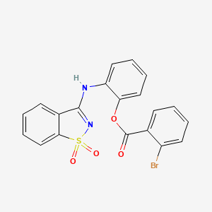 molecular formula C20H13BrN2O4S B3589514 2-[(1,1-DIOXO-1H-1,2-BENZISOTHIAZOL-3-YL)AMINO]PHENYL 2-BROMOBENZOATE 