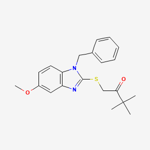 molecular formula C21H24N2O2S B3589560 1-[(1-benzyl-5-methoxy-1H-benzimidazol-2-yl)thio]-3,3-dimethyl-2-butanone 