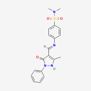 molecular formula C19H20N4O3S B3589596 N,N-dimethyl-4-{[(Z)-(3-methyl-5-oxo-1-phenyl-1,5-dihydro-4H-pyrazol-4-ylidene)methyl]amino}benzenesulfonamide 