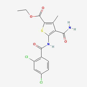 molecular formula C16H14Cl2N2O4S B3589639 ethyl 4-carbamoyl-5-{[(2,4-dichlorophenyl)carbonyl]amino}-3-methylthiophene-2-carboxylate CAS No. 5692-61-5