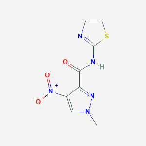 molecular formula C8H7N5O3S B3589685 1-Methyl-4-nitro-N-(thiazol-2-yl)-1H-pyrazole-3-carboxamide 