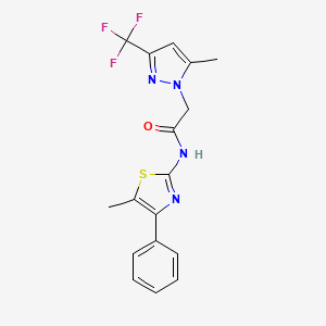 molecular formula C17H15F3N4OS B3589979 N-(5-methyl-4-phenyl-1,3-thiazol-2-yl)-2-[5-methyl-3-(trifluoromethyl)-1H-pyrazol-1-yl]acetamide CAS No. 514217-71-1