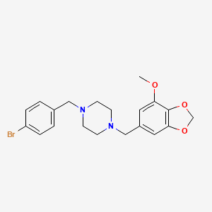 molecular formula C20H23BrN2O3 B3590117 1-[(4-bromophenyl)methyl]-4-[(7-methoxy-2H-1,3-benzodioxol-5-yl)methyl]piperazine 