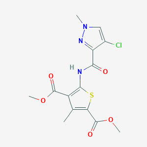 molecular formula C14H14ClN3O5S B3590132 dimethyl 5-{[(4-chloro-1-methyl-1H-pyrazol-3-yl)carbonyl]amino}-3-methyl-2,4-thiophenedicarboxylate 