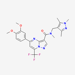 molecular formula C24H25F3N6O3 B3590225 5-(3,4-dimethoxyphenyl)-N-methyl-7-(trifluoromethyl)-N-[(1,3,5-trimethyl-1H-pyrazol-4-yl)methyl]pyrazolo[1,5-a]pyrimidine-3-carboxamide 