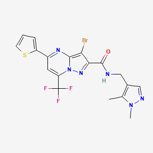 molecular formula C18H14BrF3N6OS B3590233 3-bromo-N-[(1,5-dimethyl-1H-pyrazol-4-yl)methyl]-5-(2-thienyl)-7-(trifluoromethyl)pyrazolo[1,5-a]pyrimidine-2-carboxamide 