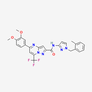 molecular formula C27H23F3N6O3 B3590246 5-(3,4-dimethoxyphenyl)-N-[1-(2-methylbenzyl)-1H-pyrazol-3-yl]-7-(trifluoromethyl)pyrazolo[1,5-a]pyrimidine-2-carboxamide 