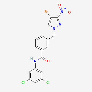 molecular formula C17H11BrCl2N4O3 B3590721 3-[(4-bromo-3-nitro-1H-pyrazol-1-yl)methyl]-N-(3,5-dichlorophenyl)benzamide 