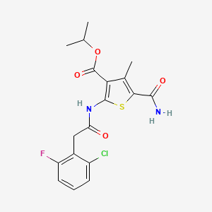 molecular formula C18H18ClFN2O4S B3590871 PROPAN-2-YL 5-CARBAMOYL-2-[2-(2-CHLORO-6-FLUOROPHENYL)ACETAMIDO]-4-METHYLTHIOPHENE-3-CARBOXYLATE 