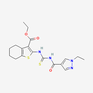 molecular formula C18H22N4O3S2 B3591009 ethyl 2-[({[(1-ethyl-1H-pyrazol-4-yl)carbonyl]amino}carbothioyl)amino]-4,5,6,7-tetrahydro-1-benzothiophene-3-carboxylate 