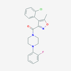 molecular formula C21H19ClFN3O2 B359102 1-{[4-(2-Chlorophenyl)-5-methyl-3-isoxazolyl]carbonyl}-4-(2-fluorophenyl)piperazine CAS No. 385391-47-9