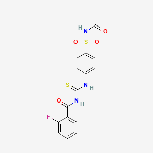 molecular formula C16H14FN3O4S2 B3591101 N-{[4-(acetylsulfamoyl)phenyl]carbamothioyl}-2-fluorobenzamide 