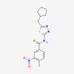 molecular formula C16H18N4O3S B3591208 N-[5-(cyclopentylmethyl)-1,3,4-thiadiazol-2-yl]-4-methyl-3-nitrobenzamide 