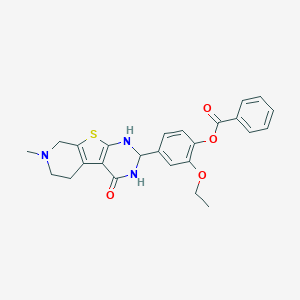 molecular formula C25H25N3O4S B359122 2-Ethoxy-4-(4-hydroxy-7-methyl-1,2,5,6,7,8-hexahydropyrido[4',3':4,5]thieno[2,3-d]pyrimidin-2-yl)phenyl benzoate CAS No. 353462-34-7
