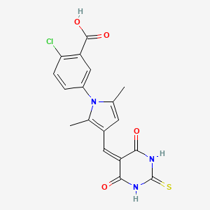 molecular formula C18H14ClN3O4S B3591271 2-CHLORO-5-(3-{[4,6-DIOXO-2-THIOXOTETRAHYDRO-5(2H)-PYRIMIDINYLIDEN]METHYL}-2,5-DIMETHYL-1H-PYRROL-1-YL)BENZOIC ACID 