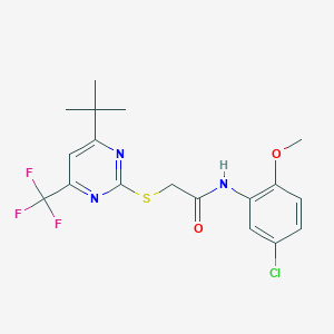 molecular formula C18H19ClF3N3O2S B3591302 2-{[4-(TERT-BUTYL)-6-(TRIFLUOROMETHYL)-2-PYRIMIDINYL]SULFANYL}-N-(5-CHLORO-2-METHOXYPHENYL)ACETAMIDE 