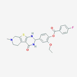 molecular formula C25H24FN3O4S B359131 2-Ethoxy-4-(7-methyl-4-oxo-1,2,3,4,5,6,7,8-octahydropyrido[4',3':4,5]thieno[2,3-d]pyrimidin-2-yl)phenyl 4-fluorobenzoate CAS No. 353462-82-5