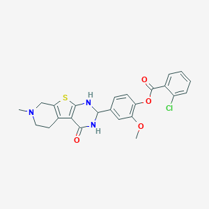molecular formula C24H22ClN3O4S B359133 2-Methoxy-4-(7-methyl-4-oxo-1,2,3,4,5,6,7,8-octahydropyrido[4',3':4,5]thieno[2,3-d]pyrimidin-2-yl)phenyl 2-chlorobenzoate CAS No. 314044-29-6