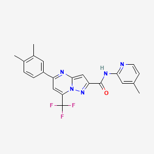 molecular formula C22H18F3N5O B3591336 5-(3,4-DIMETHYLPHENYL)-N~2~-(4-METHYL-2-PYRIDYL)-7-(TRIFLUOROMETHYL)PYRAZOLO[1,5-A]PYRIMIDINE-2-CARBOXAMIDE 