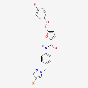 molecular formula C22H17BrFN3O3 B3591364 N-{4-[(4-bromo-1H-pyrazol-1-yl)methyl]phenyl}-5-[(4-fluorophenoxy)methyl]-2-furamide 