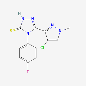 molecular formula C12H9ClFN5S B3591403 5-(4-CHLORO-1-METHYL-1H-PYRAZOL-3-YL)-4-(4-FLUOROPHENYL)-4H-1,2,4-TRIAZOL-3-YLHYDROSULFIDE 