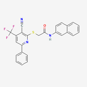 molecular formula C25H16F3N3OS B3591410 2-{[3-cyano-6-phenyl-4-(trifluoromethyl)-2-pyridinyl]thio}-N-2-naphthylacetamide 