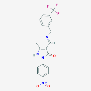 molecular formula C19H15F3N4O3 B359152 2-{4-nitrophenyl}-5-methyl-4-({[3-(trifluoromethyl)benzyl]amino}methylene)-2,4-dihydro-3H-pyrazol-3-one 
