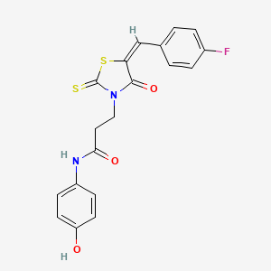 molecular formula C19H15FN2O3S2 B3591562 3-[(5E)-5-[(4-fluorophenyl)methylidene]-4-oxo-2-sulfanylidene-1,3-thiazolidin-3-yl]-N-(4-hydroxyphenyl)propanamide 